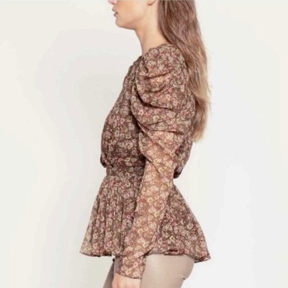 NWOT Walter Baker Rita Floral Wrap Peplum Top Brown Pink Green Size Large - Picture 11 of 12